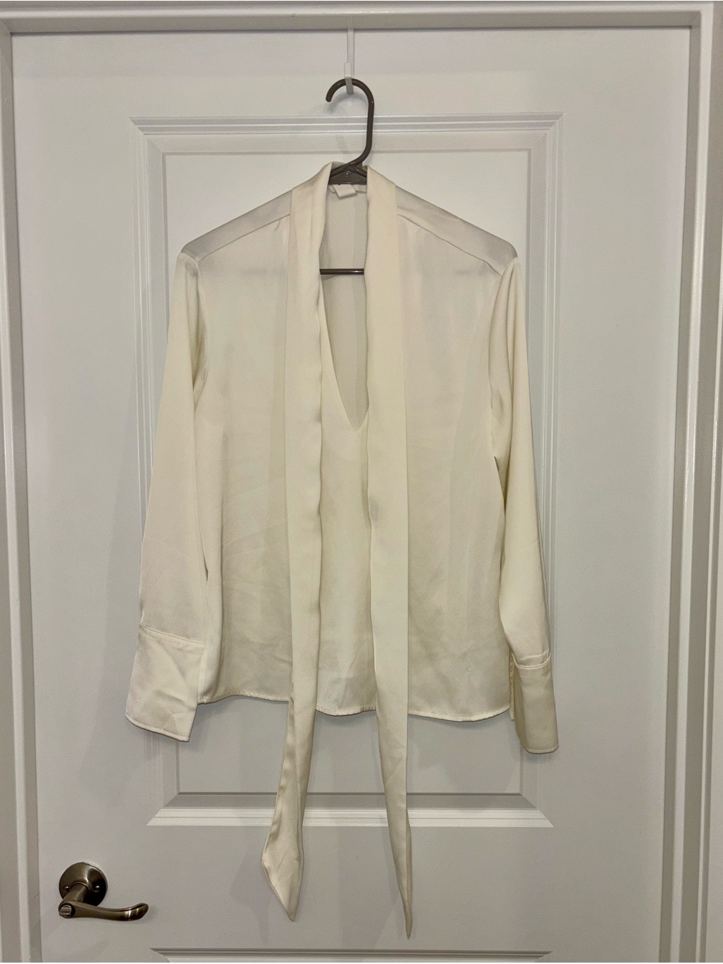 Mango Cream Tie-Neck Blouse